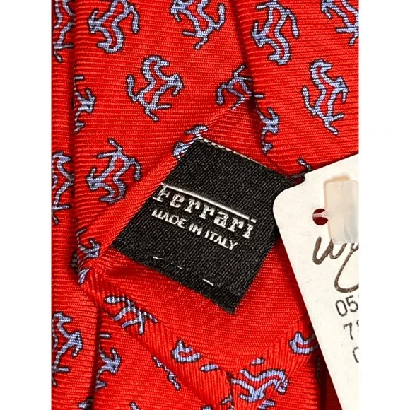Ferrari 100% Silk Necktie Red All Over Logo Print Made in Italy w Box - Picture 2 of 8
